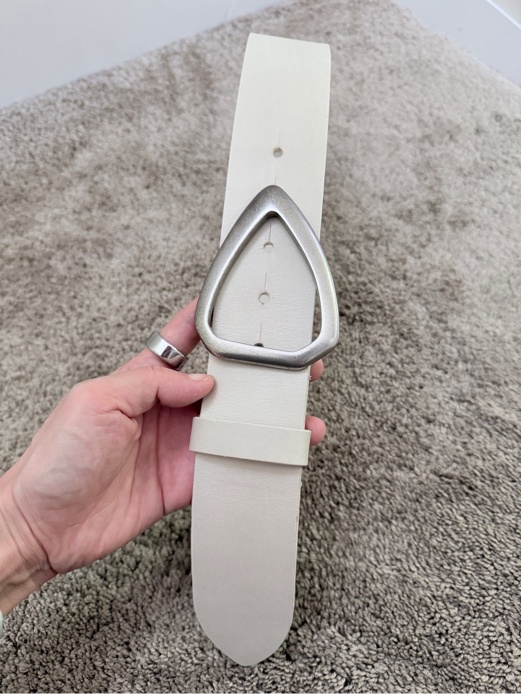 Isabel Marant Idiani Off White Leather Wide Belt With Silver Geometric Buckle
